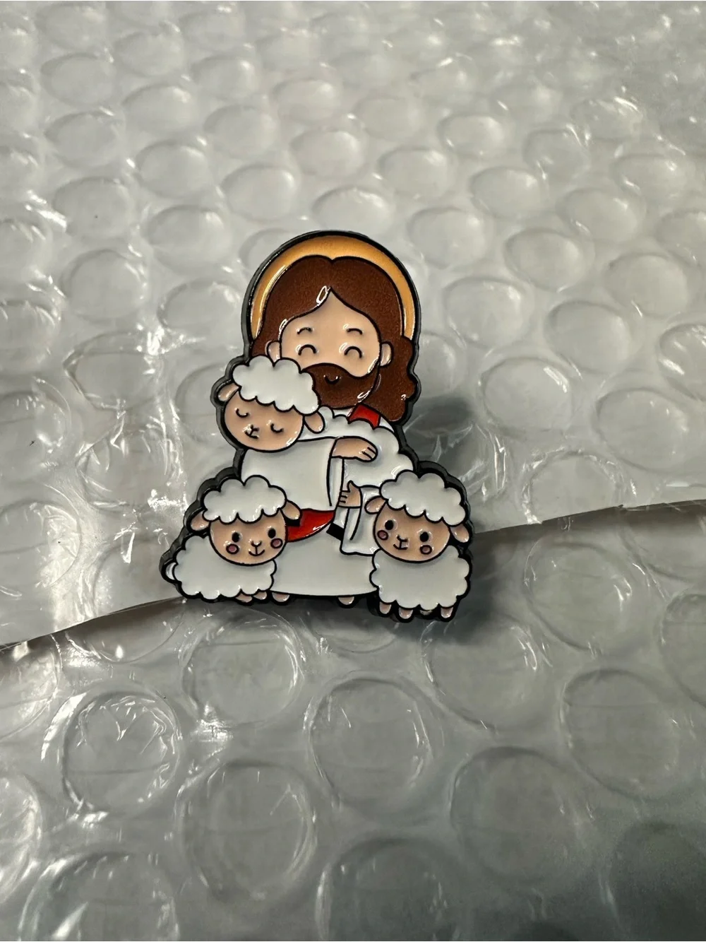 White and Brown Shepherd Brooch Pin with Sheep